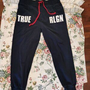 True Religion Classic Logo Jogger Sweatpants Mens XL Black Tapered Leg 0065